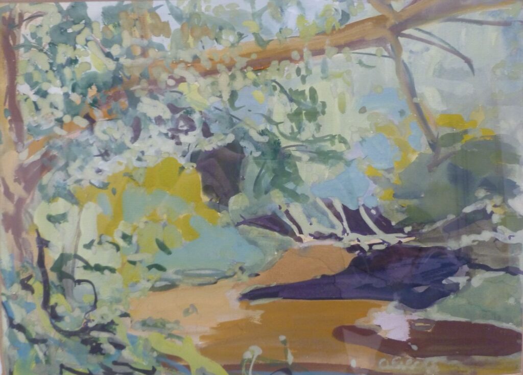 Rivieroever annemarie eilers gouache op papier, 40 x 29 cm