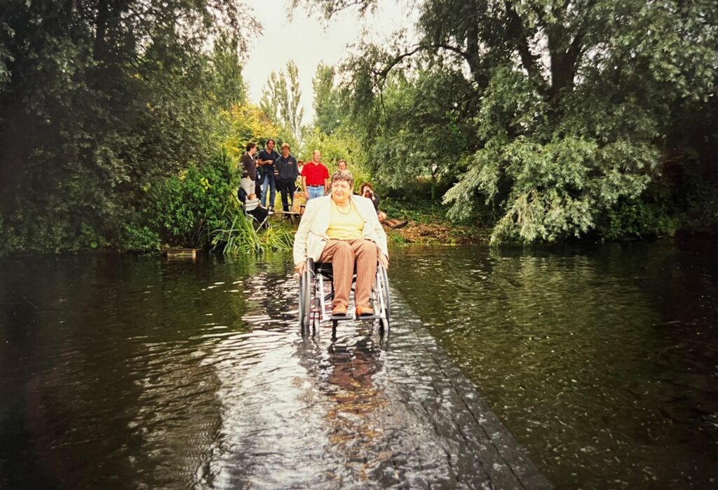 art project walking on water - annemarie eilers in her wheelchair