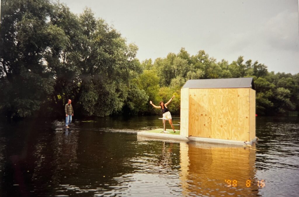 wooden cabin as part of the walking on water project by marcella van zanten and robert smit